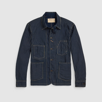 Double RL - COTTON STRIPED TWILL JOHNSTON SHIRT JACKET in Indigo Rinse