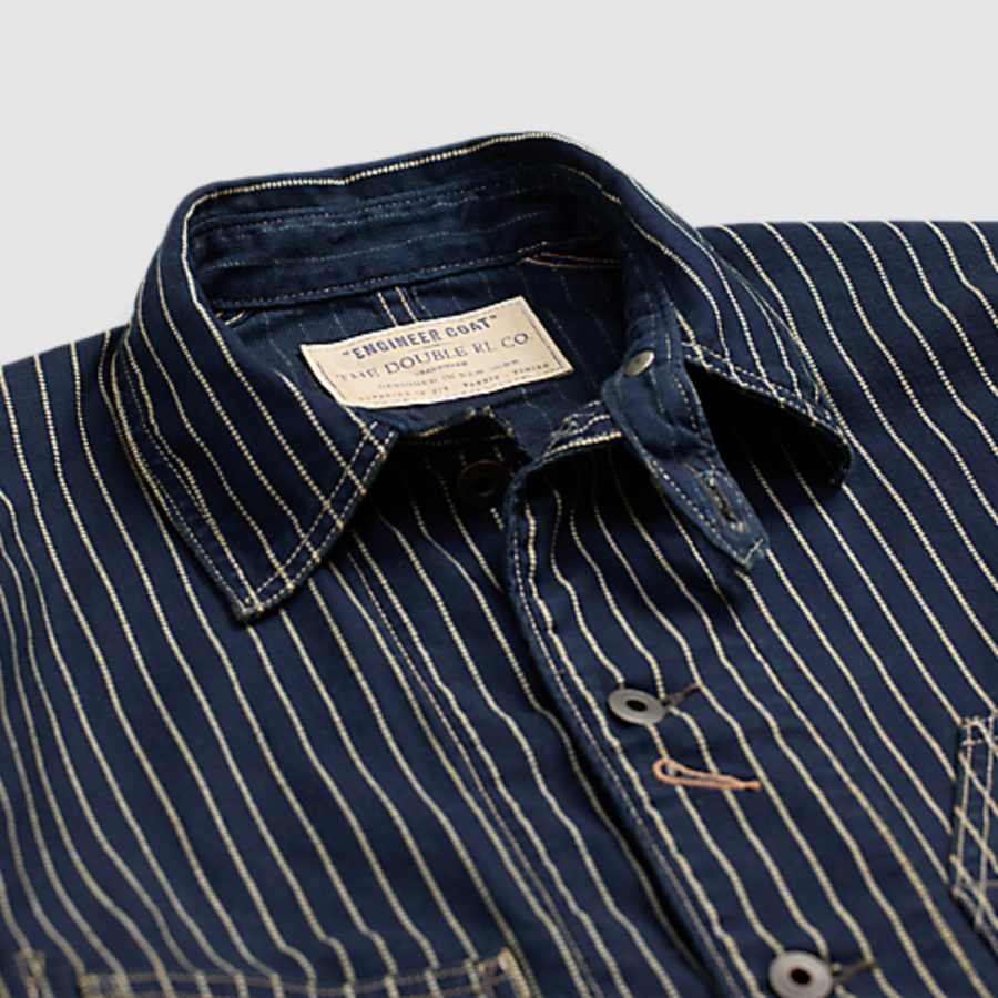 Double RL - COTTON STRIPED TWILL JOHNSTON SHIRT JACKET in Indigo Rinse