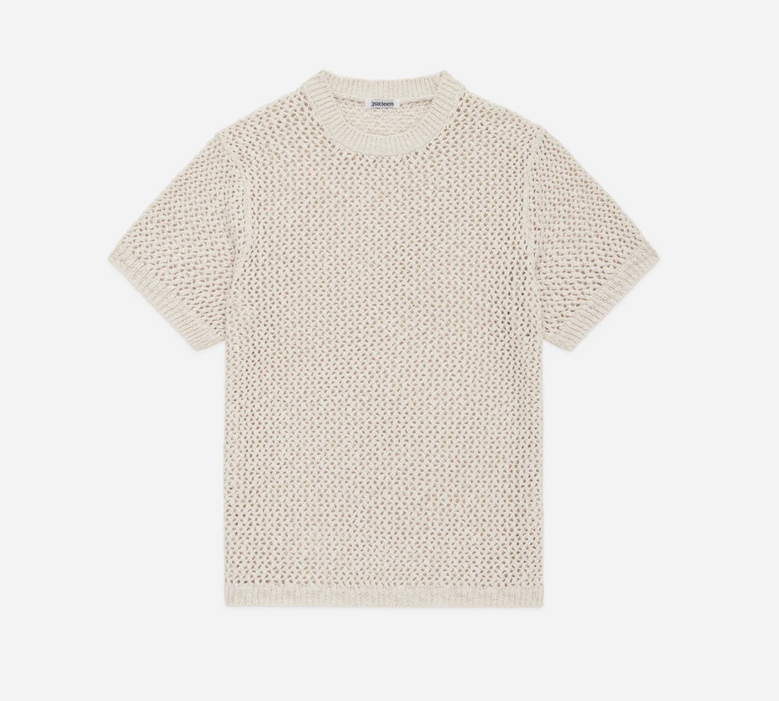 3sixteen - Knit T-Shirt in Ecru Flamme Mesh