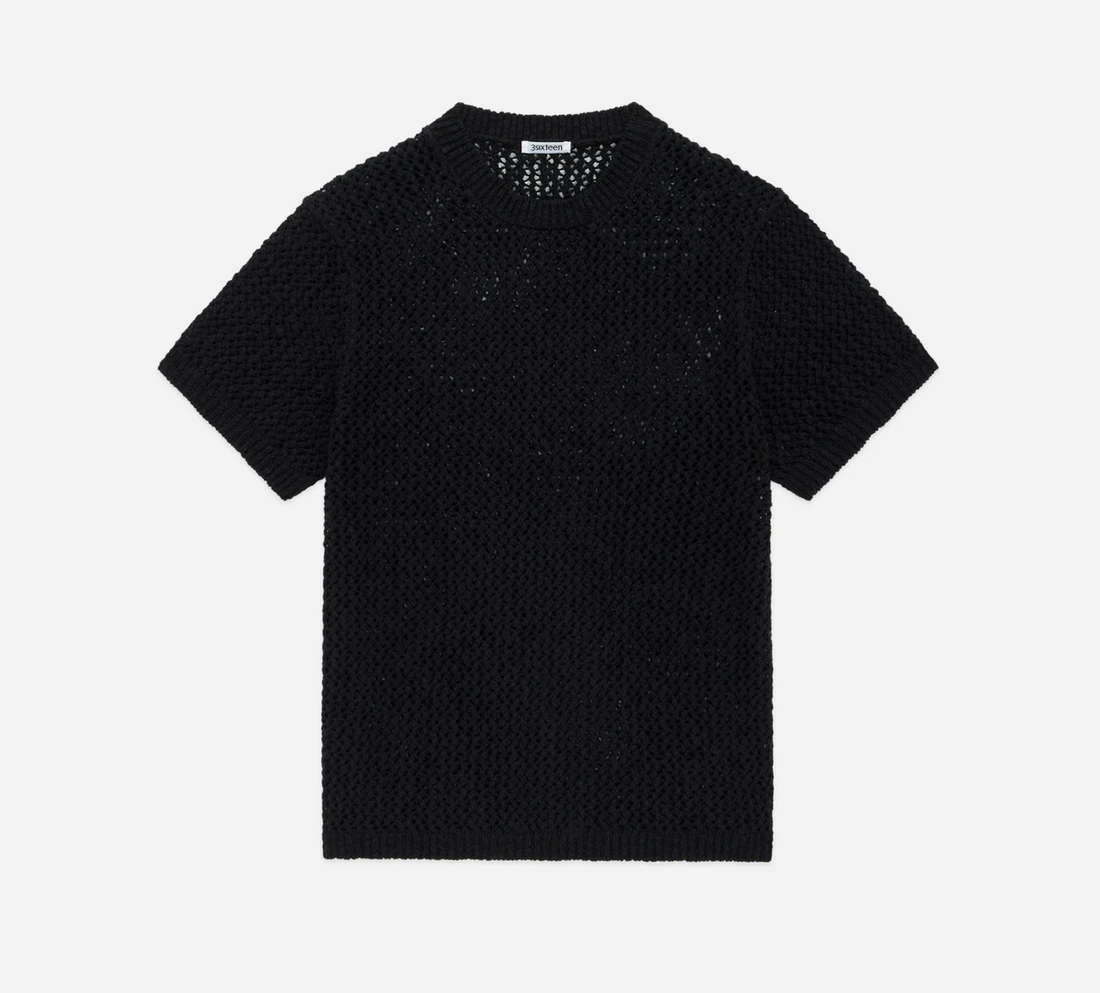 3sixteen - Knit T-Shirt in Black Flamme Mesh