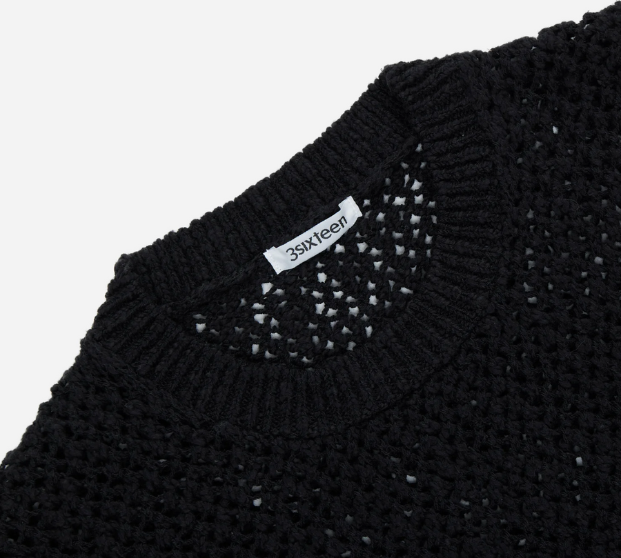 3sixteen - Knit T-Shirt in Black Flamme Mesh