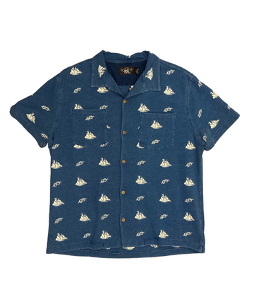 Double RL - Marshall Embroidered Camp Shirt in Blue