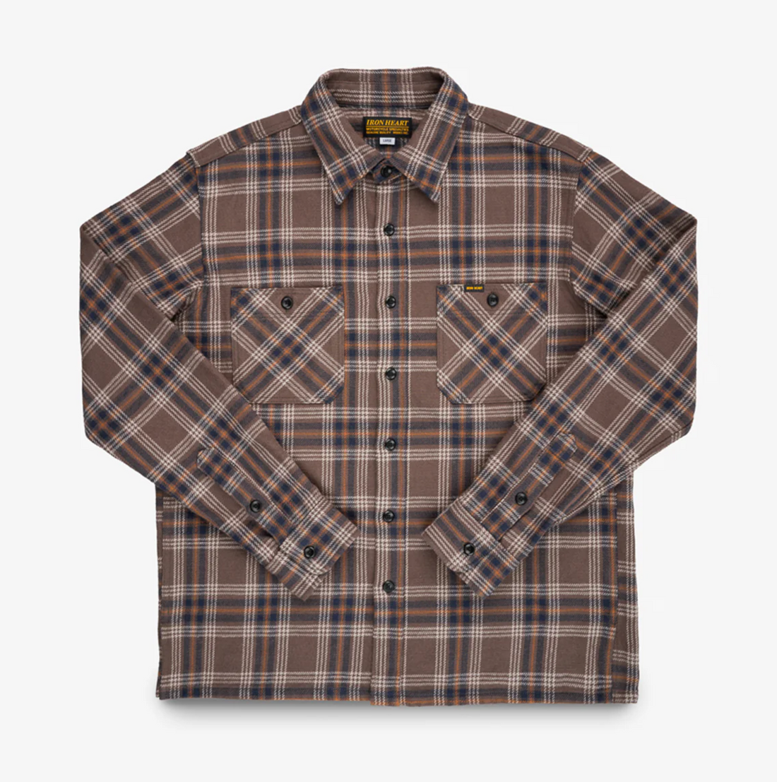 Iron Heart - Slubby Heavy Flannel Check Work Overshirt in Brown