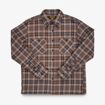 Iron Heart - Slubby Heavy Flannel Check Work Overshirt in Brown