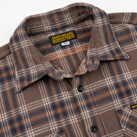 Iron Heart - Slubby Heavy Flannel Check Work Overshirt in Brown