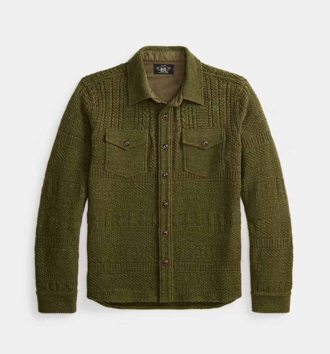 Double RL - Cotton-Wool Workshirt Sweater in Olive Green Heather
