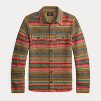 Double RL - Striped Linen-Silk Workshirt Sweater in Tan Red Multi