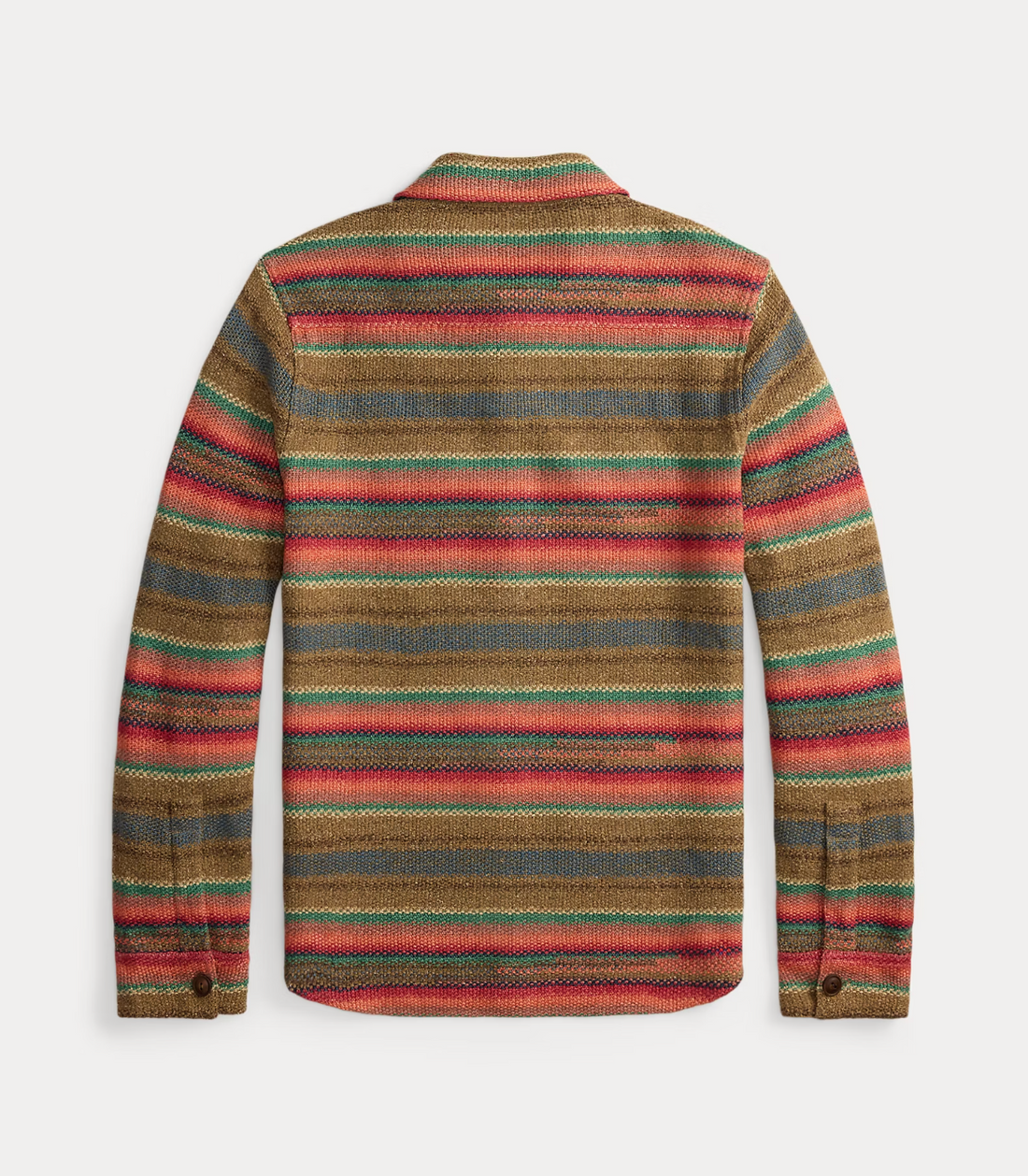 Double RL - Striped Linen-Silk Workshirt Sweater in Tan Red Multi