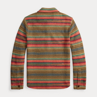 Double RL - Striped Linen-Silk Workshirt Sweater in Tan Red Multi