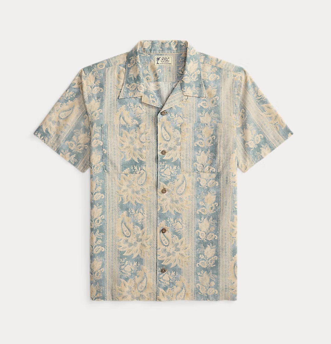 Double RL - Floral-Paisley Linen-Cotton Shirt in  Indigo Blue/Multi