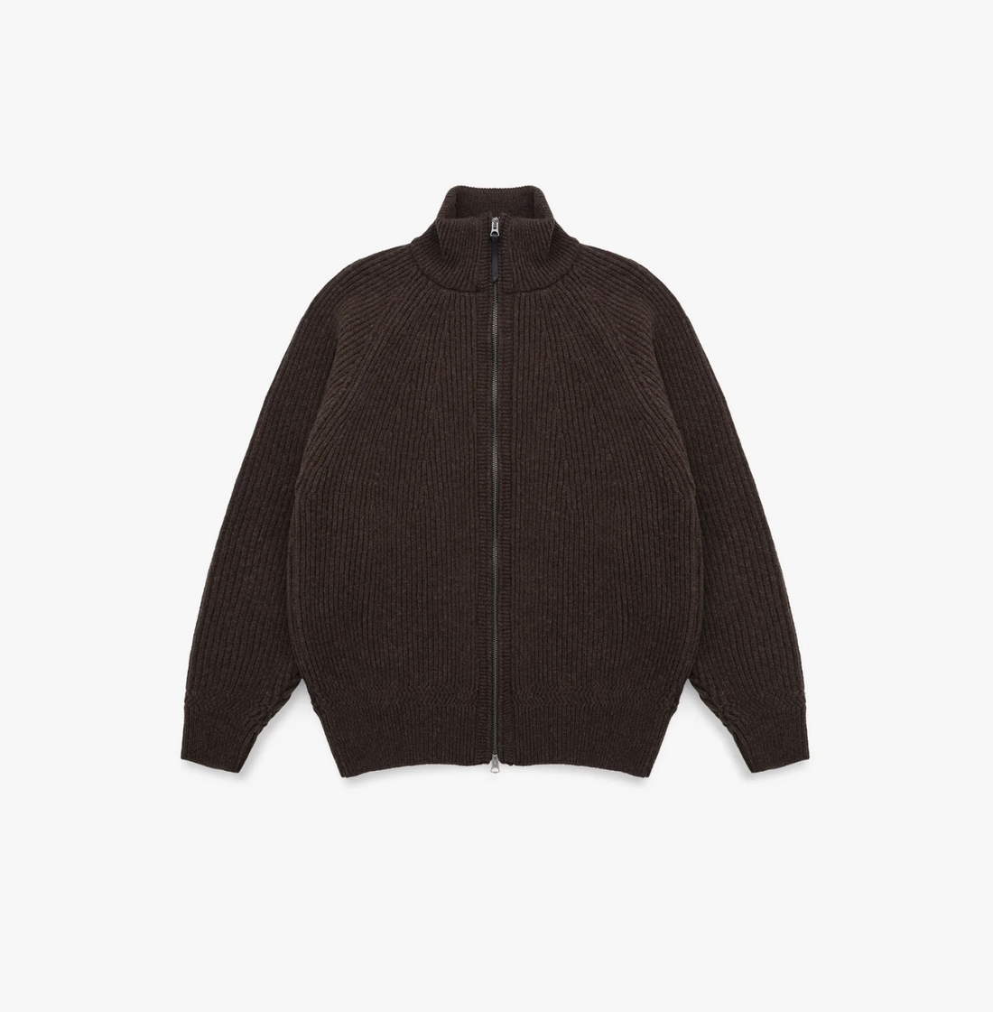 Knickerbocker - Cabin Rib Zip Lambswool Sweater in Deep Brown