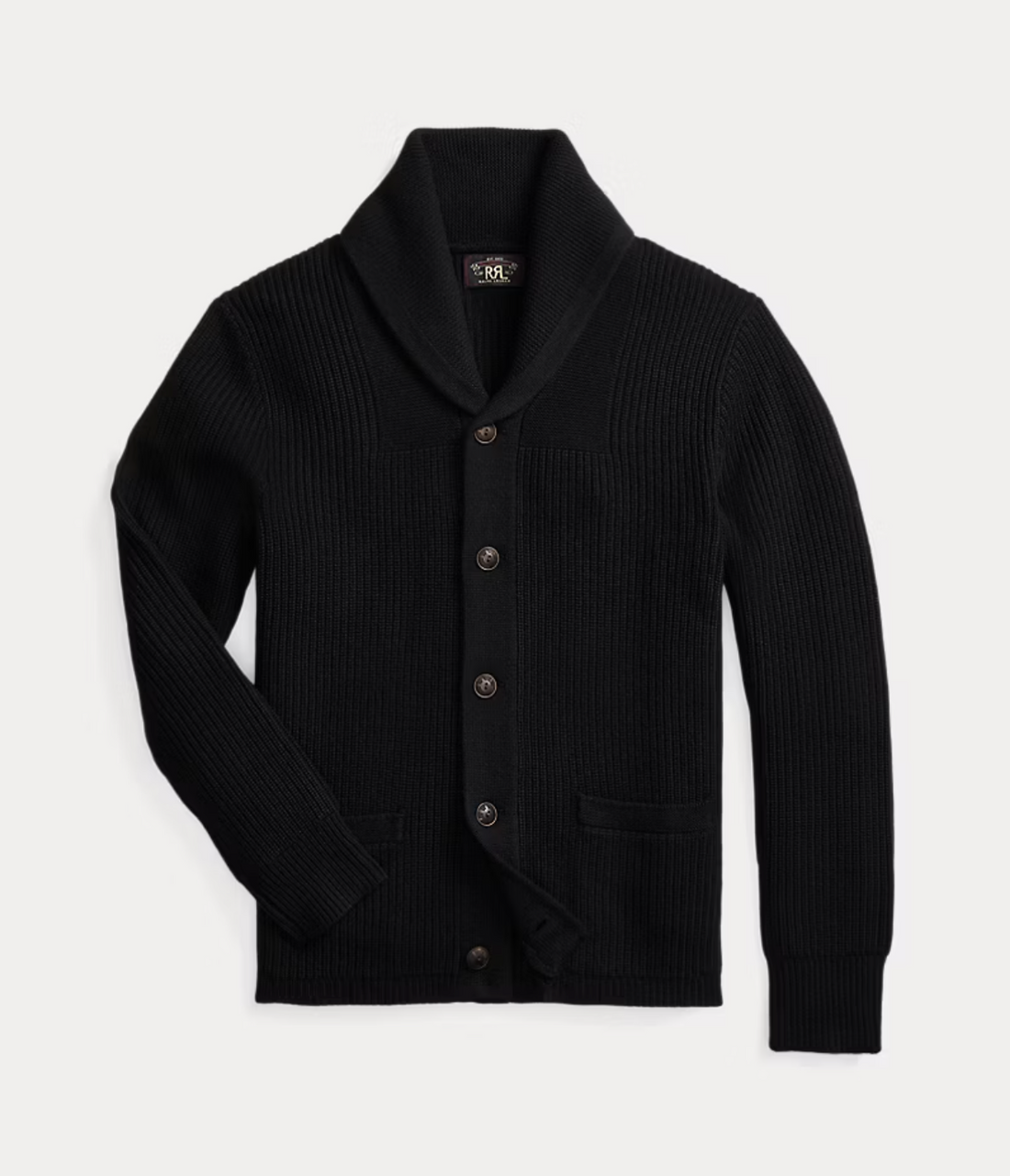 Double RL - Cashmere Shawl-Collar Cardigan in Black