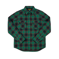 Iron Heart - Ultra Heavy Flannel Ombré Check Western Shirt in Green
