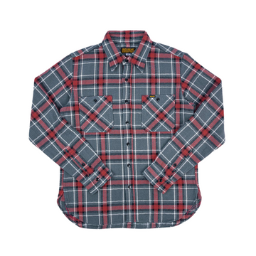 Iron Heart - 12oz Slubby Heavy Flannel Herringbone Check Western Shirt in Grey