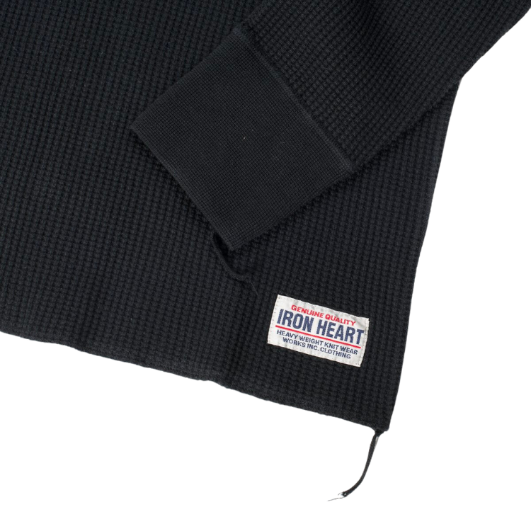 Iron Heart - Waffle Knit Long Sleeved Thermal Henley in Black