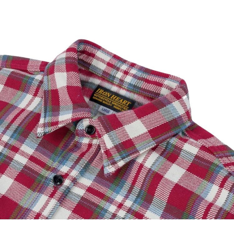 Iron Heart - Ultra Heavy Flannel Crazy Check Work Shirt in Red