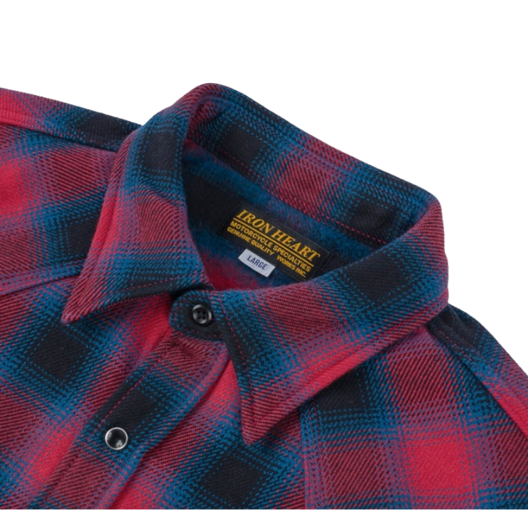 Iron Heart - Ultra Heavy Flannel Ombré Check Western Shirt in Red