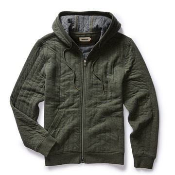 Taylor Stitch - The Après Zip Hoodie in Fatigue Olive Quilted Jersey