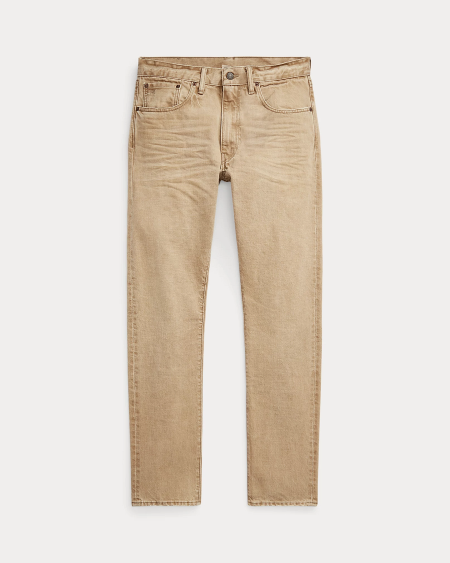 Double RL - High Slim Wide Width Denim W/ Zipper Fly - Tan Wash