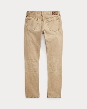 Double RL - High Slim Wide Width Denim W/ Zipper Fly - Tan Wash