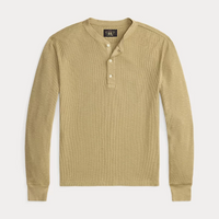 Double RL - Garment-Dyed Waffle-Knit Henley Shirt in Spring Beige