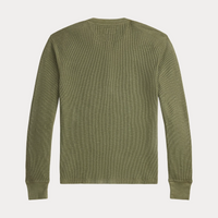 Double RL - Garment-Dyed Waffle-Knit Henley Shirt in Tree Green