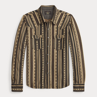 Double RL - Long-leeve Cotton Jacquard Giddeon Western Shirt - Brown Multi