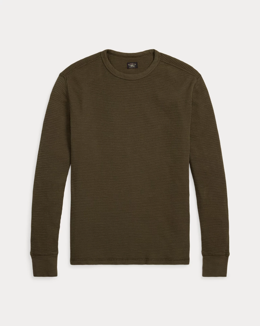 Double RL - Long-sleeve Waffle Knit Crewneck T-shirt - Olive Brown