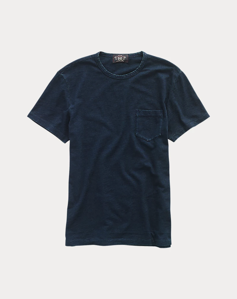 Double RL - Short-sleeve Indigo Slub Jersey Crewneck T-shirt W/ Pocket - Rinsed Indigo