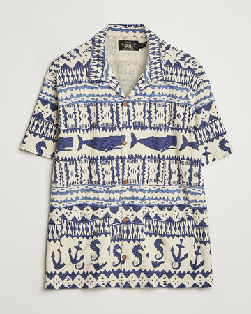 Ralph Lauren - Short-Sleeve Cotton Knit Ryan Shirt W/ Pockets - Cream/Navy Multi