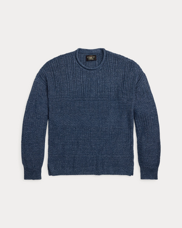 Ralph Lauren - Cotton/linen Blend Striped Guernsey Roll Neck Pullover Sweater - Blue Multi