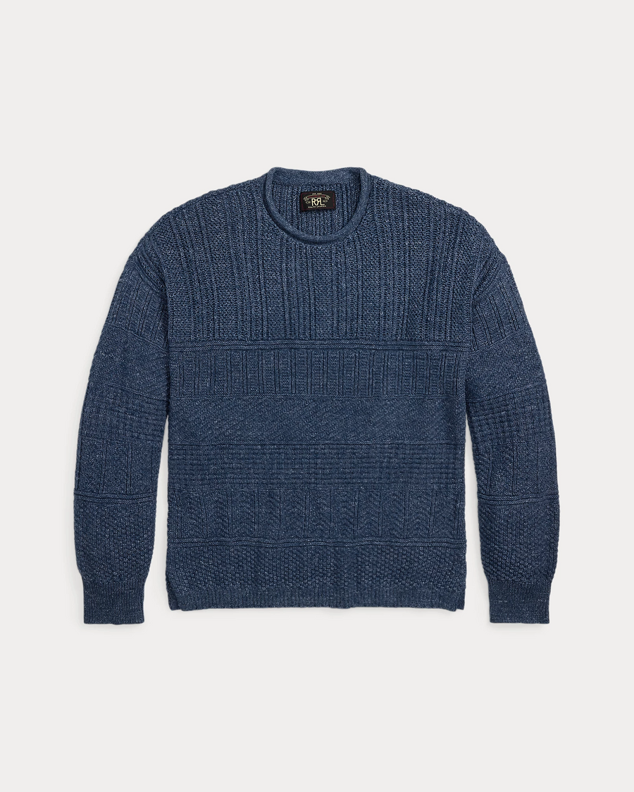 Ralph Lauren - Cotton/linen Blend Striped Guernsey Roll Neck Pullover Sweater - Blue Multi