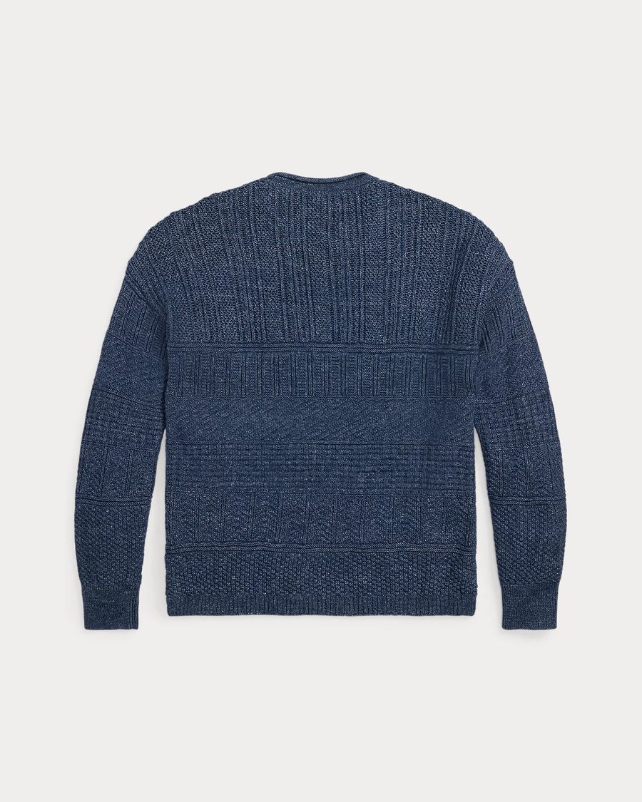 Ralph Lauren - Cotton/linen Blend Striped Guernsey Roll Neck Pullover Sweater - Blue Multi