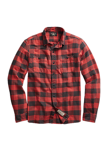 Double RL - Plaid Twill Workshirt in Red Black