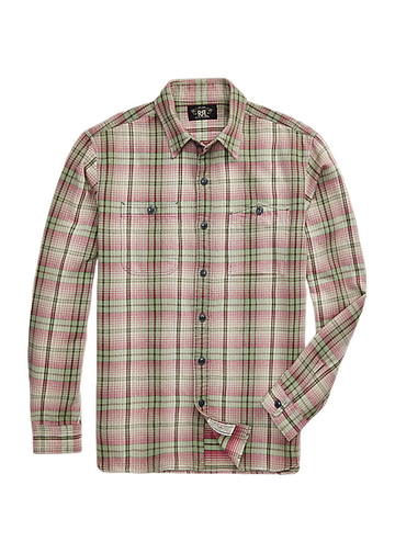 Double RL - Plaid Twill Workshirt in Sage/PInk
