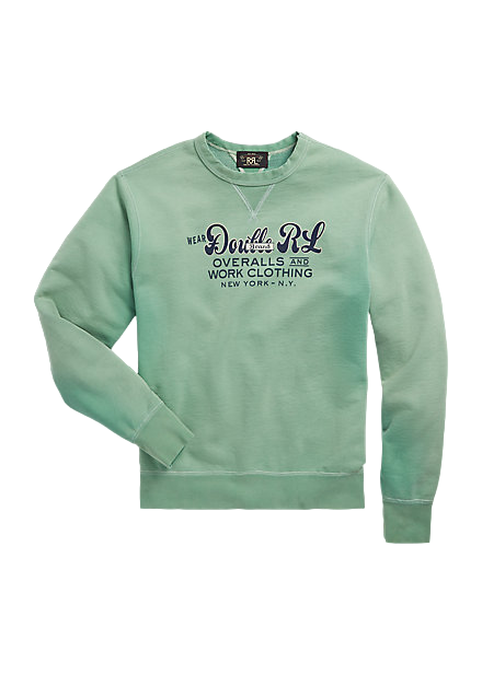 Double RL - Garment Dyed Logo Fleece Sweatshirt in Turquoise