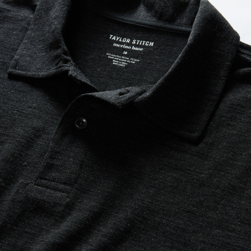 Taylor Stitch - The Merino Polo in Heather Black