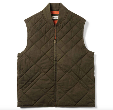 Taylor Stitch - The Quilted Bomber Vest in Olive Dry Wax