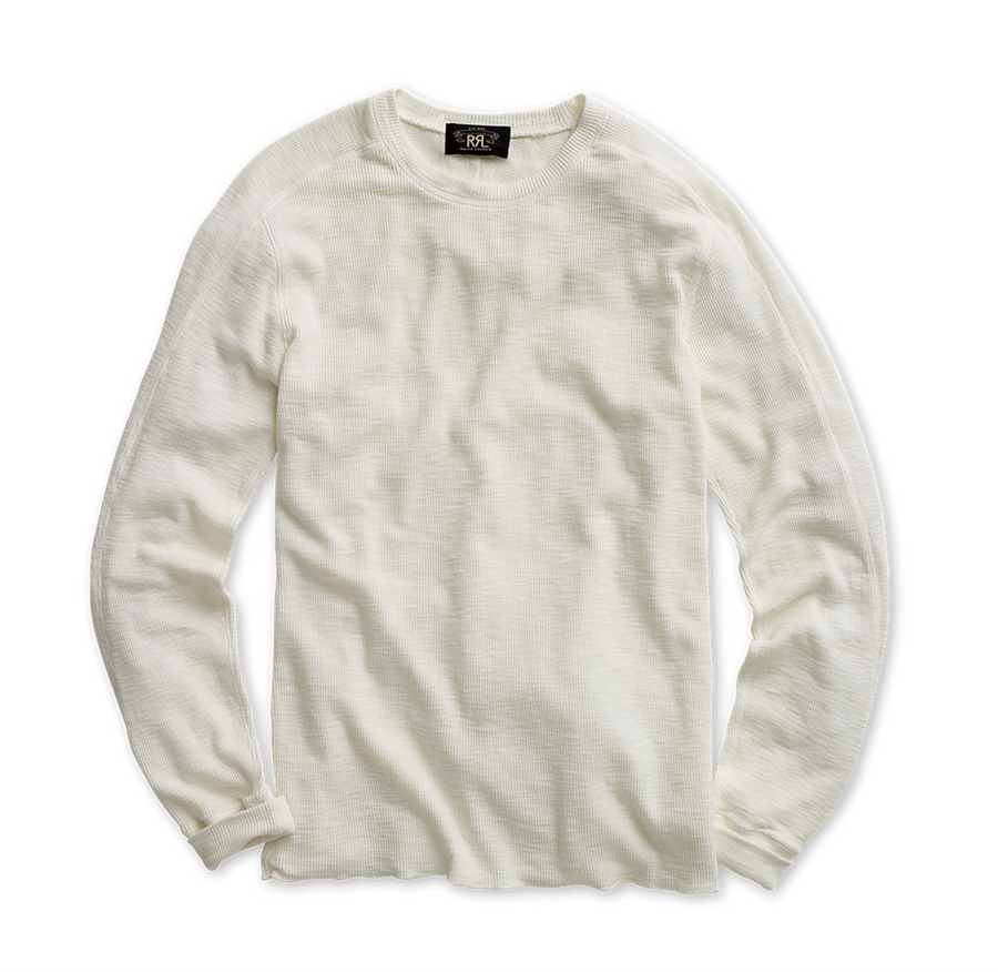 Double RL - Textured Crewneck in Paper White