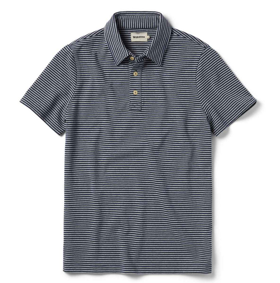 Taylor Stitch - The Heavy Bag Polo in Navy and Ash Stripe