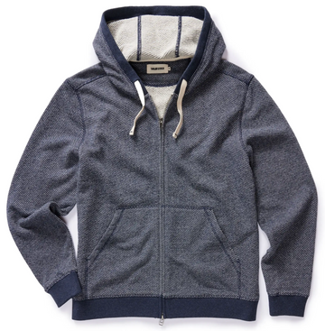 Taylor Stitch - The Après Zip Hoodie in Heather Navy Terry